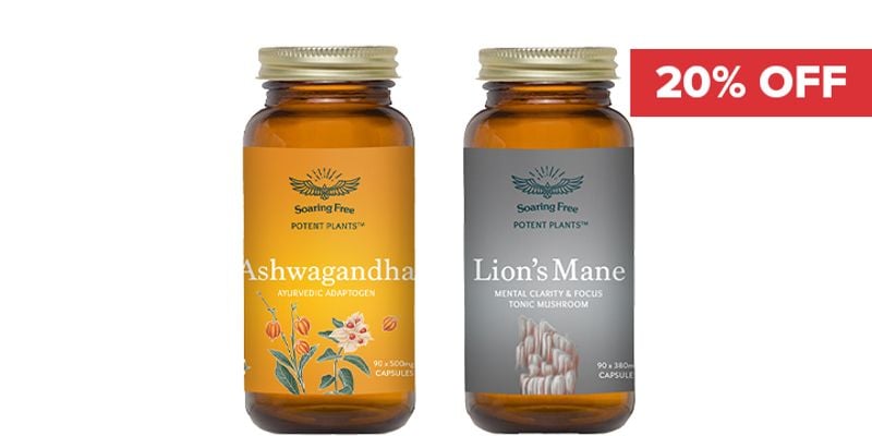 20% Off Soaring Free Potent Plants - Ashwagandha & Lion's Mane Cover Image